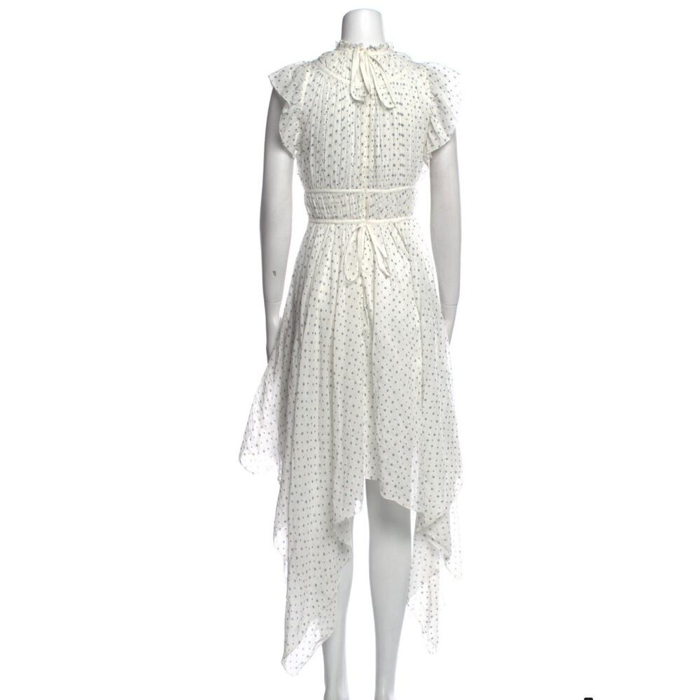 Ulla Johnson White/Blue Floral Handkerchief High Neck Flutter Sleeve Dress Sz 2 - Picture 3 of 12